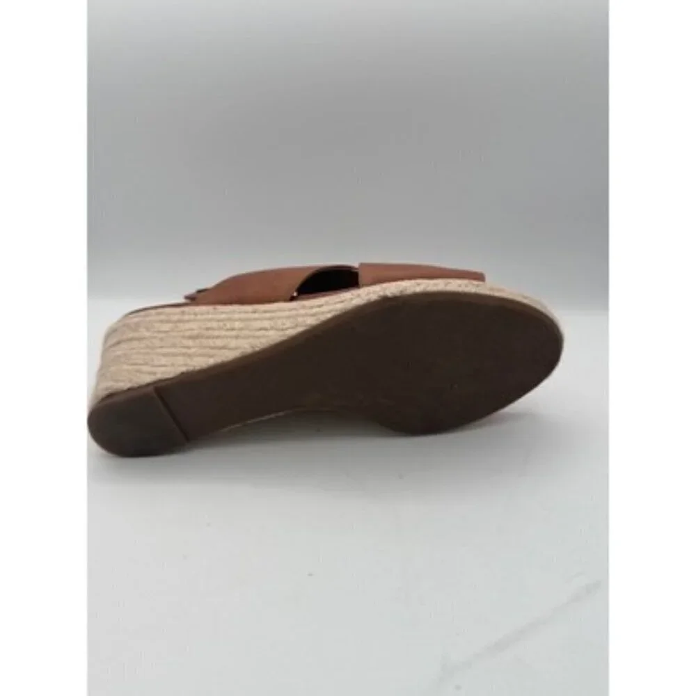 Vionic Womens Open-Toe Brown Leather Slingback Wedge Sandals Size 8M Espadrille